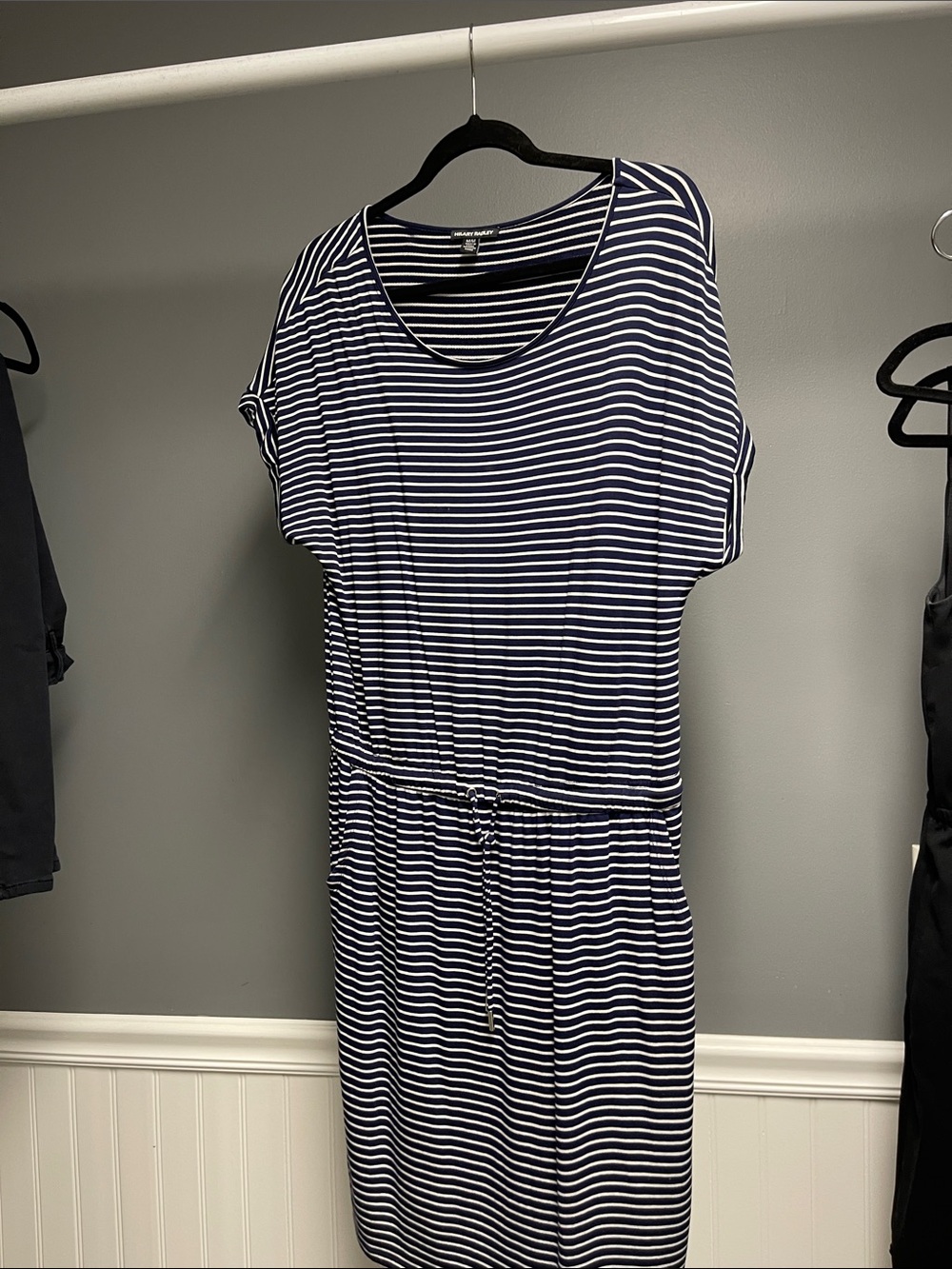 Hilary Radley Navy and White Striped Midi Dress